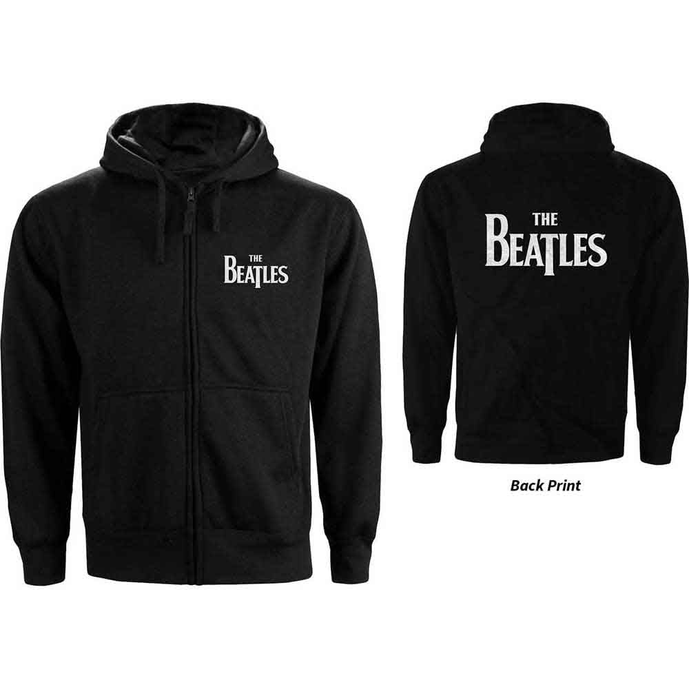 The Beatles Unisex Zipped Hoodie: Drop T Logo (Black) (Back Print)
