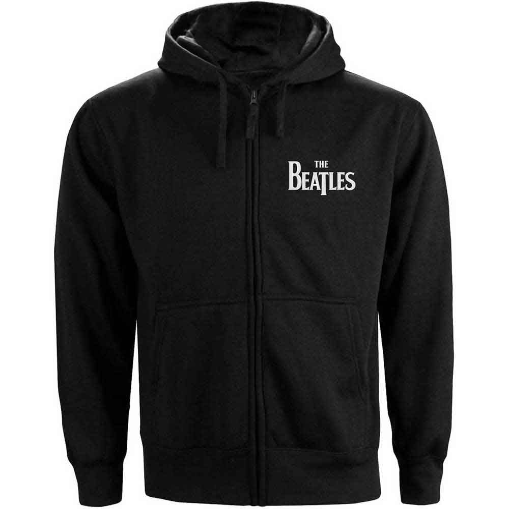The Beatles Unisex Zipped Hoodie: Drop T Logo (Black) (Back Print)