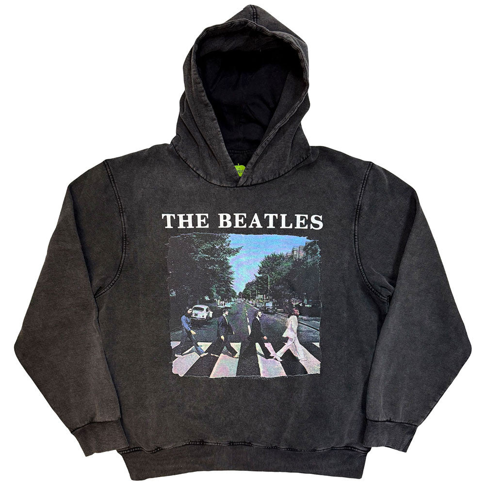 The Beatles Unisex Stone Wash Pullover Hoodie: Abbey Road &amp; Logo (Charcoal Grey)
