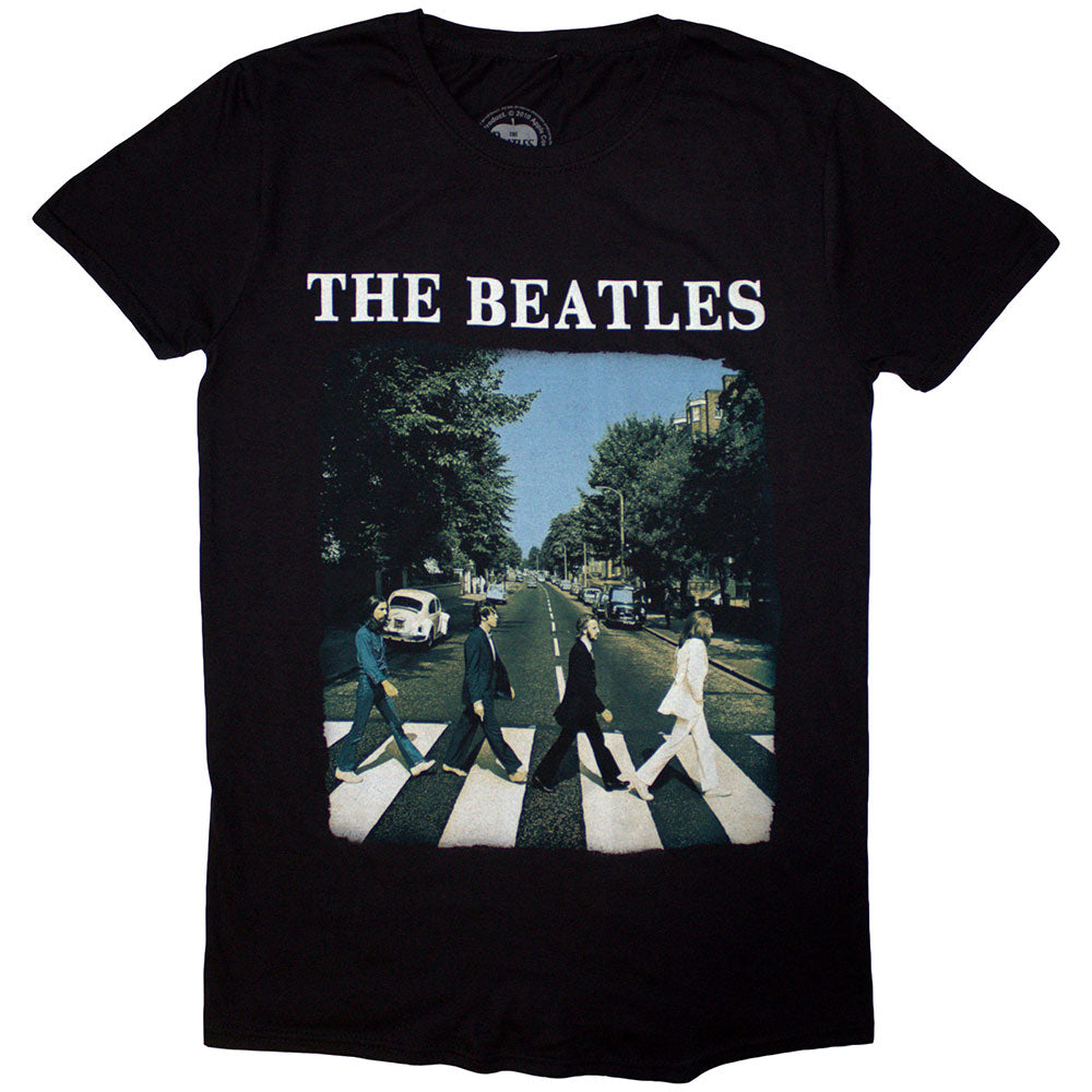 The Beatles Unisex T-Shirt: Abbey Road &amp; Logo (Black)