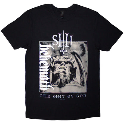 Behemoth Unisex T-Shirt: The Shit Ov God Vertical Logo Cover (Black) (Back Print)