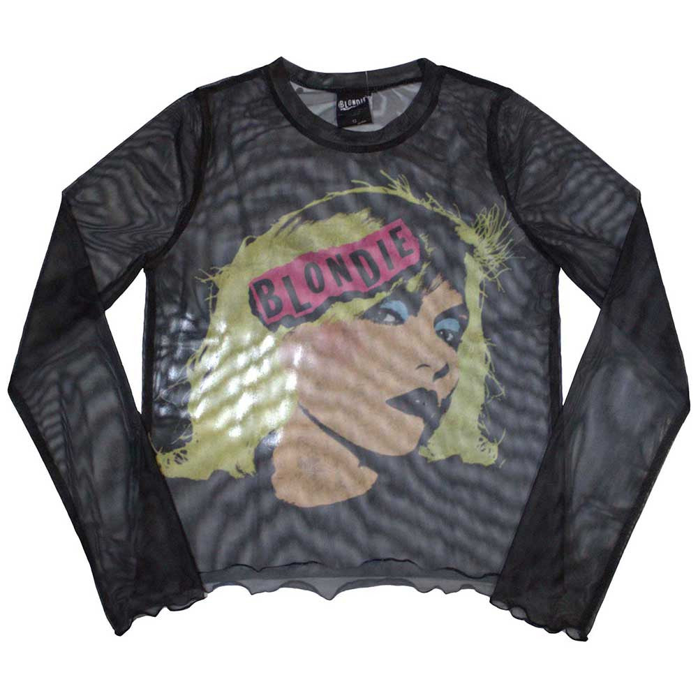 Blondie Ladies Crop Top: Mic Stand (Black) (Mesh) 