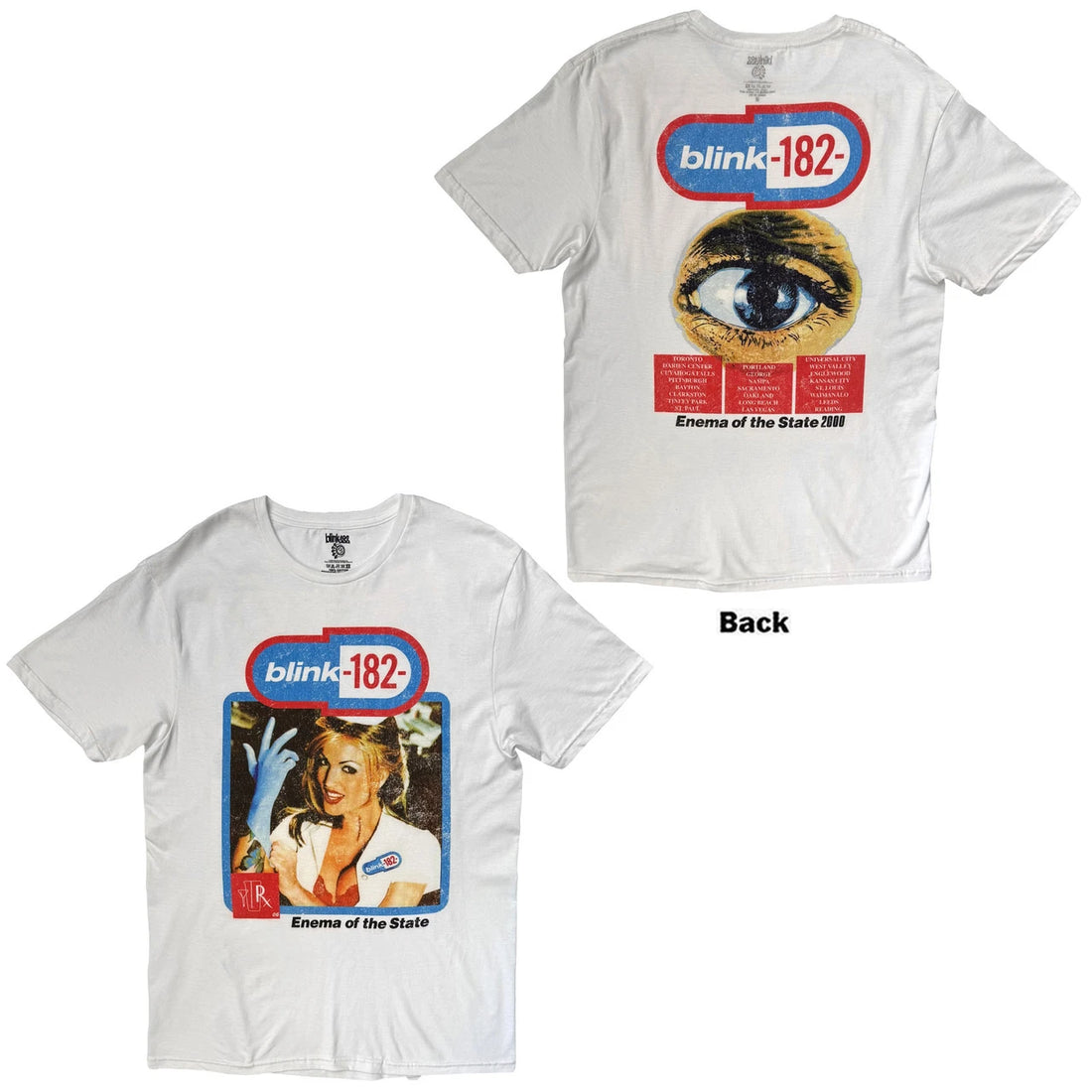 Blink-182 Unisex T-Shirt: Enema Of The State (White) (Back Print)