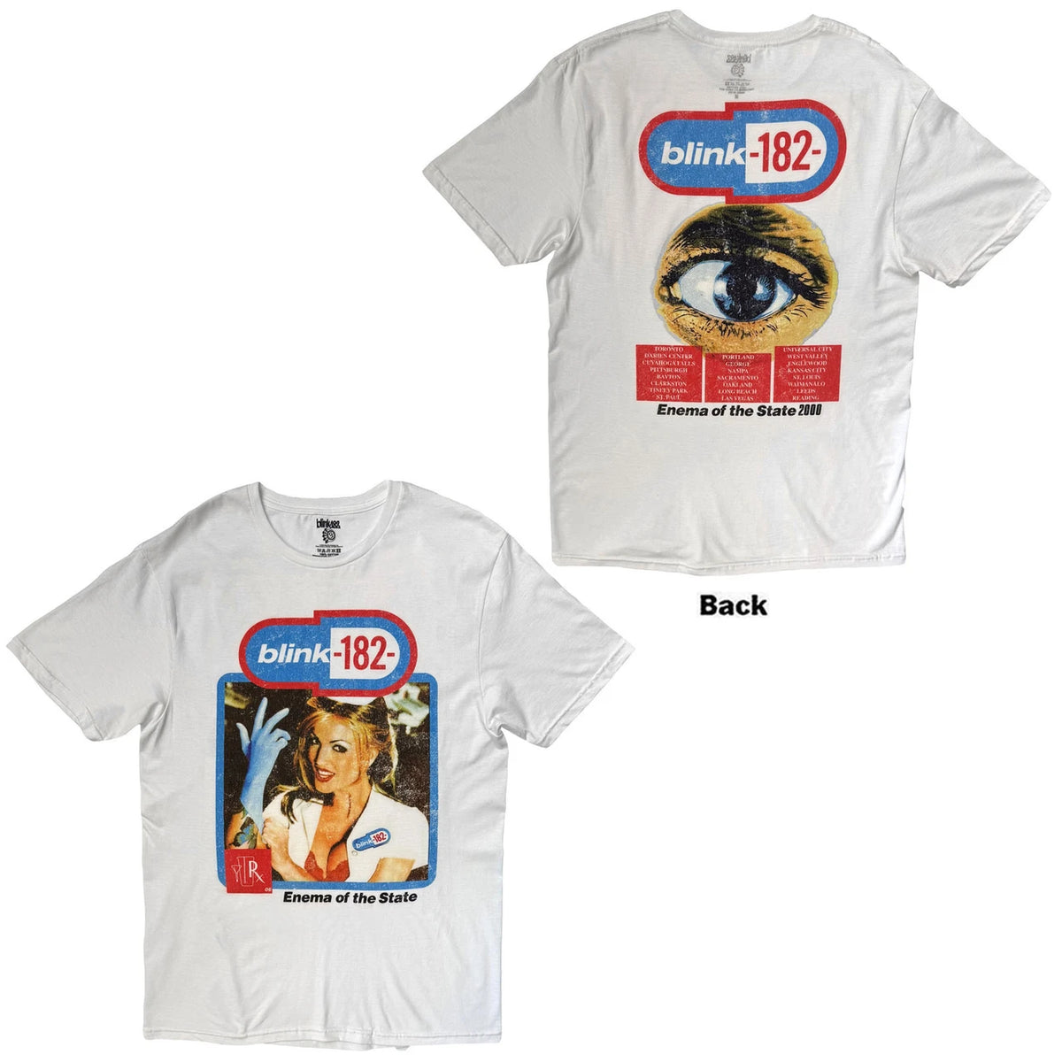 Blink-182 Unisex T-Shirt: Enema Of The State (White) (Back Print)