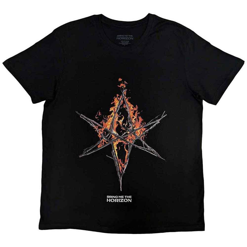 Bring Me The Horizon Unisex T-Shirt: Flame Hex &amp; Text Logo (Black)