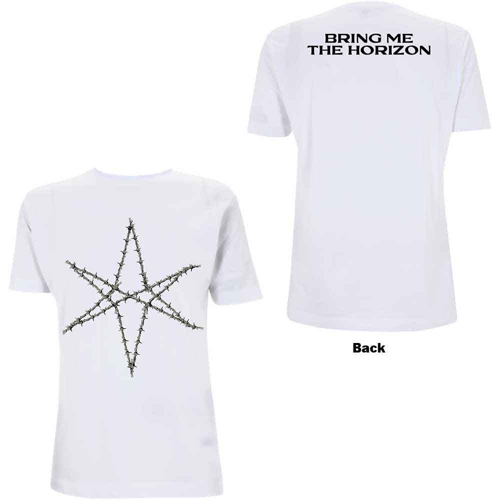 Bring Me The Horizon Unisex T-Shirt: Barbed Wire (White) (Back Print)