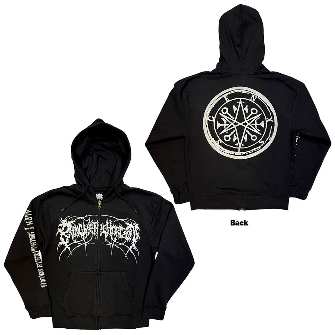 Bring Me The Horizon Unisex Zipped Hoodie: Metal Logo Genxsis (Black) (Back Print)