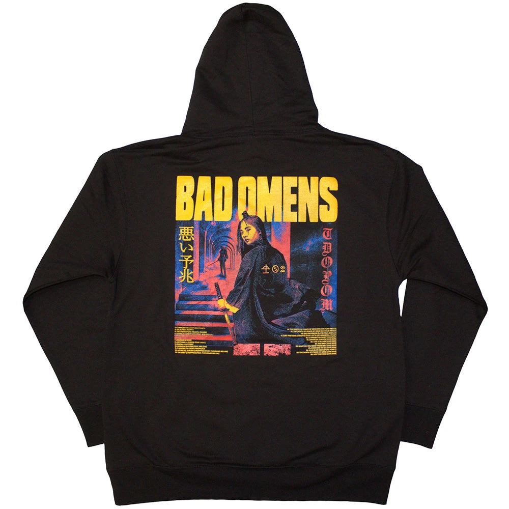 Bad Omens Unisex Pullover Hoodie: Samurai Woman (Black) (Back Print)