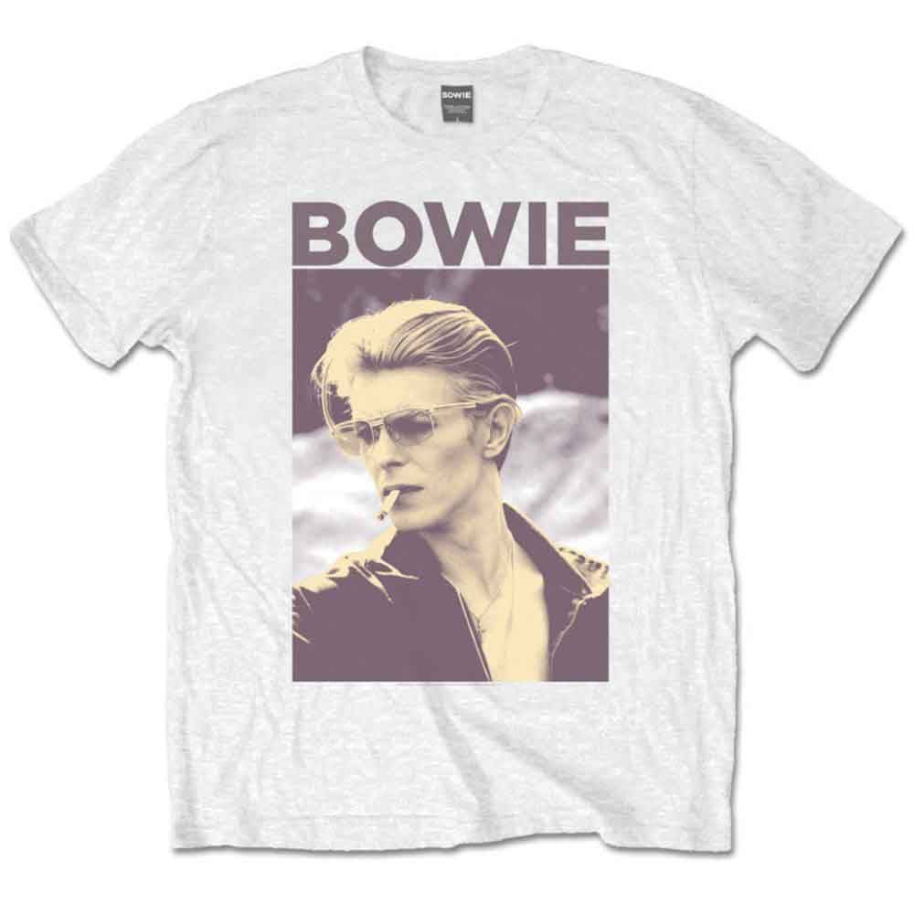 David Bowie Unisex T-Shirt: Smoking (White) 
