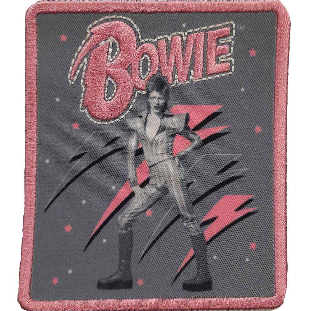 David Bowie Standard Patch: Pink Flash Woven Logo 