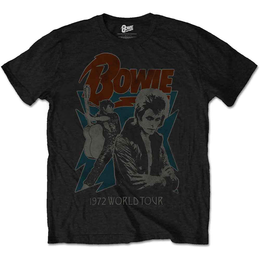 David Bowie Unisex T-Shirt: 1972 World Tour (Black) 
