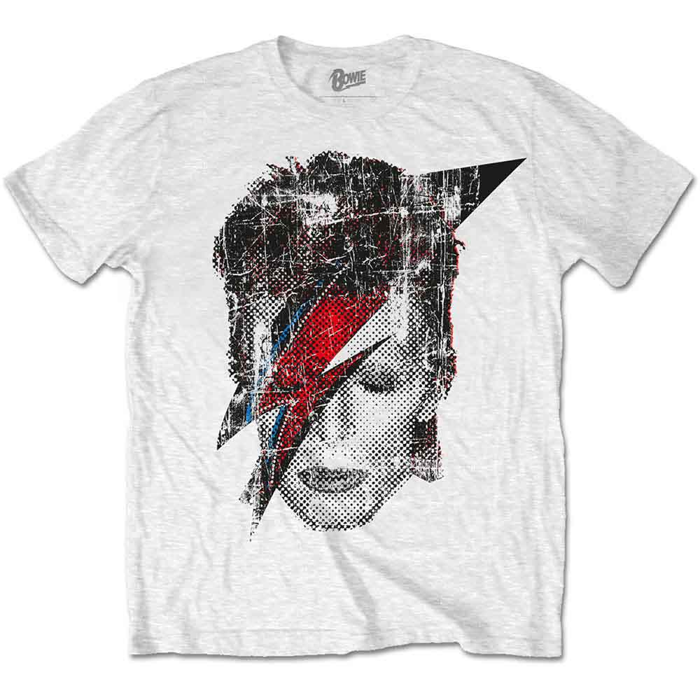 David Bowie Unisex T-Shirt: Halftone Flash Face (White) 