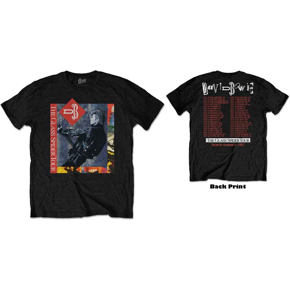 David Bowie Unisex T-Shirt: Glass Spider Tour (Black) (Back Print) 