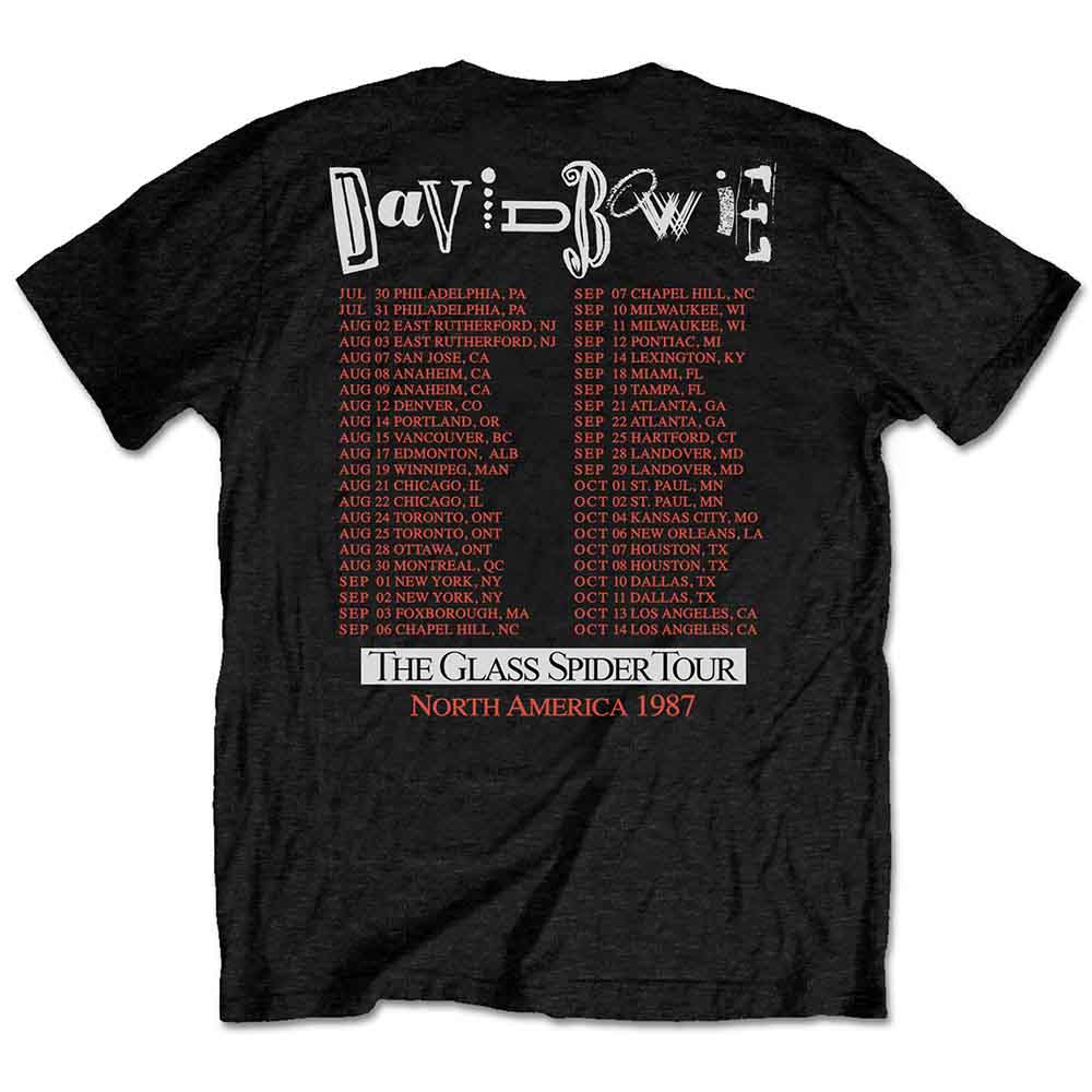 David Bowie Unisex T-Shirt: Glass Spider Tour (Black) (Back Print) 