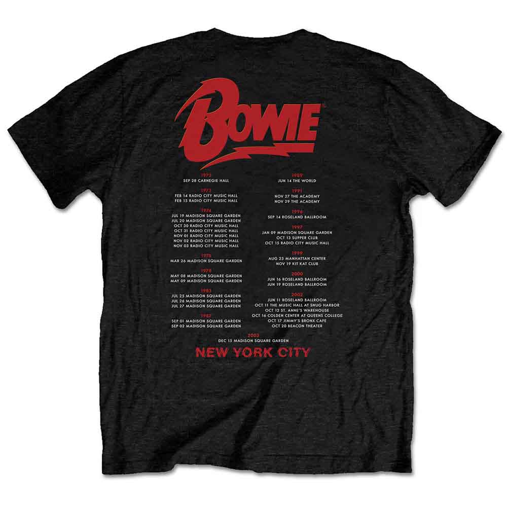 David Bowie Unisex T-Shirt: New York City (Black) (Back Print) 