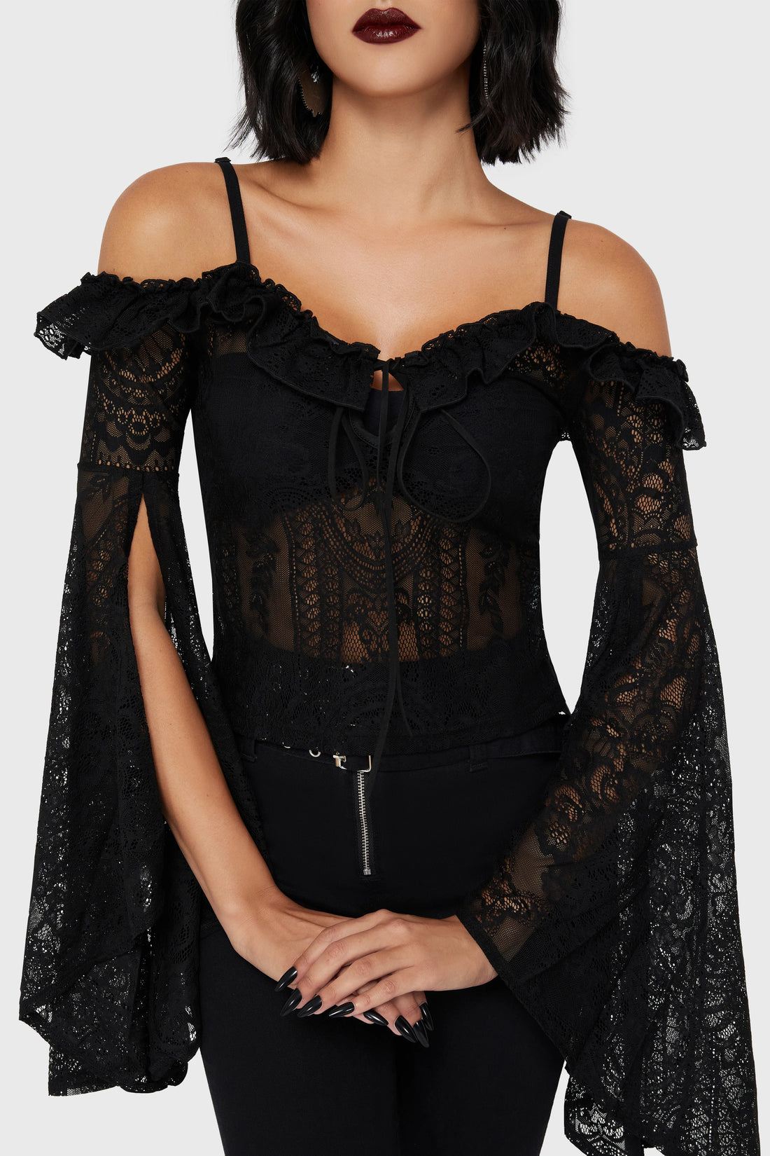 Breathless Lace Bardot Top (Black or Ivory) (✦ Killstar)