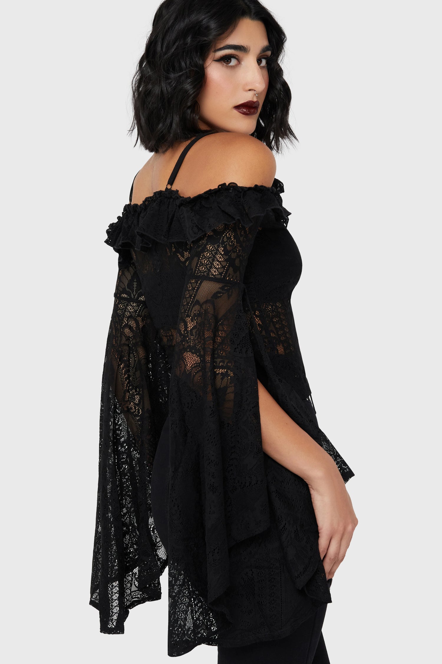 Breathless Lace Bardot Top (Black or Ivory) (✦ Killstar)