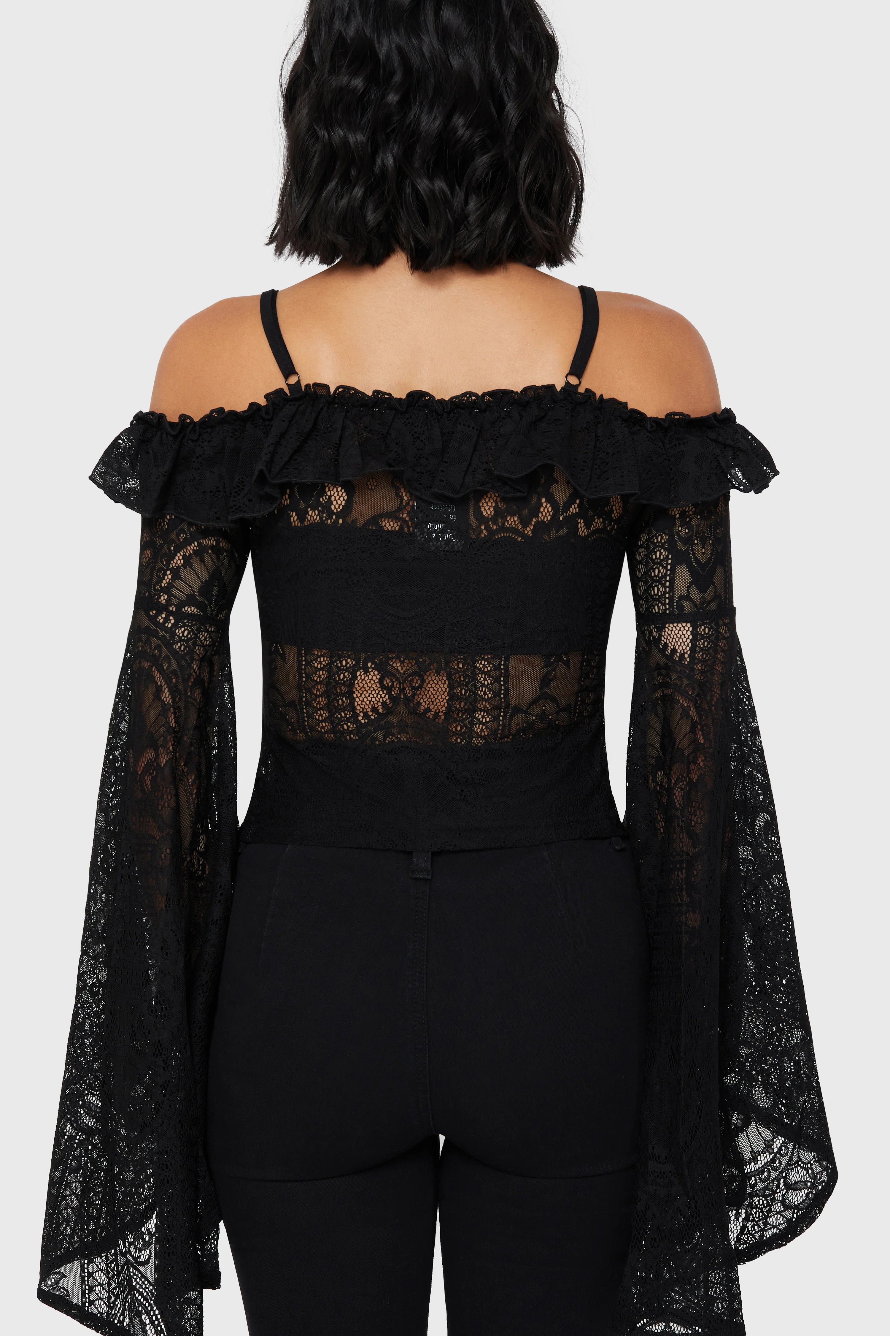 Breathless Lace Bardot Top (Black or Ivory) (✦ Killstar)