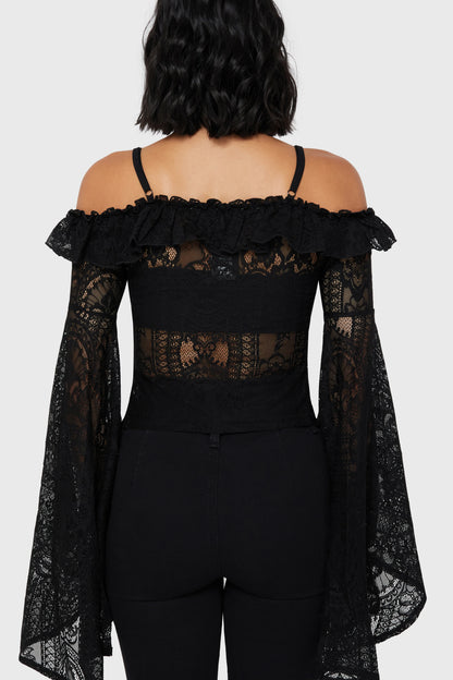 Breathless Lace Bardot Top (Black or Ivory) (✦ Killstar)