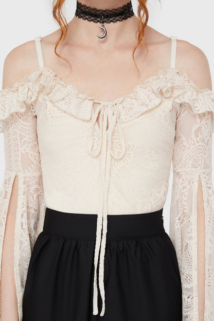 Breathless Lace Bardot Top (Black or Ivory) (✦ Killstar)