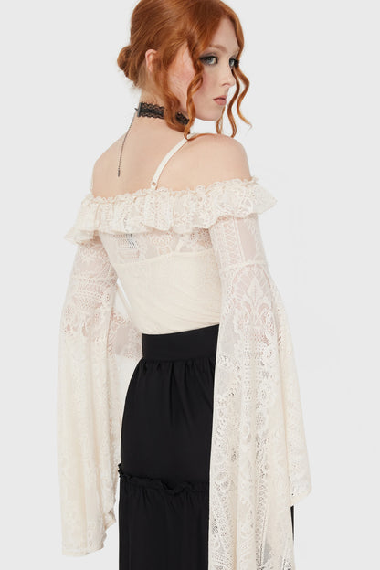 Breathless Lace Bardot Top (Black or Ivory) (✦ Killstar)