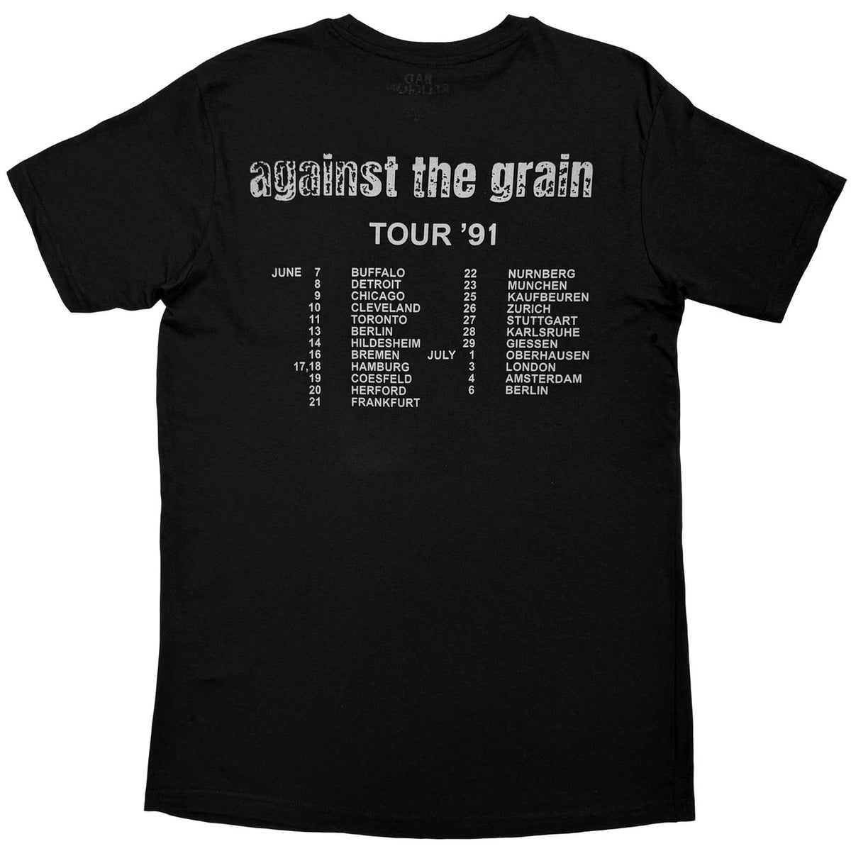 Bad Religion Unisex T-Shirt: Against The Grain Tour 91 (Black) (Back Print) 