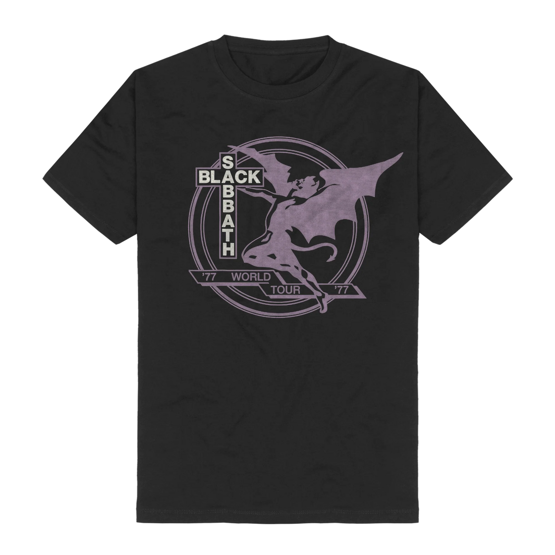 Black Sabbath Unisex T-Shirt: World Tour 1977 (Black) (Back Print)