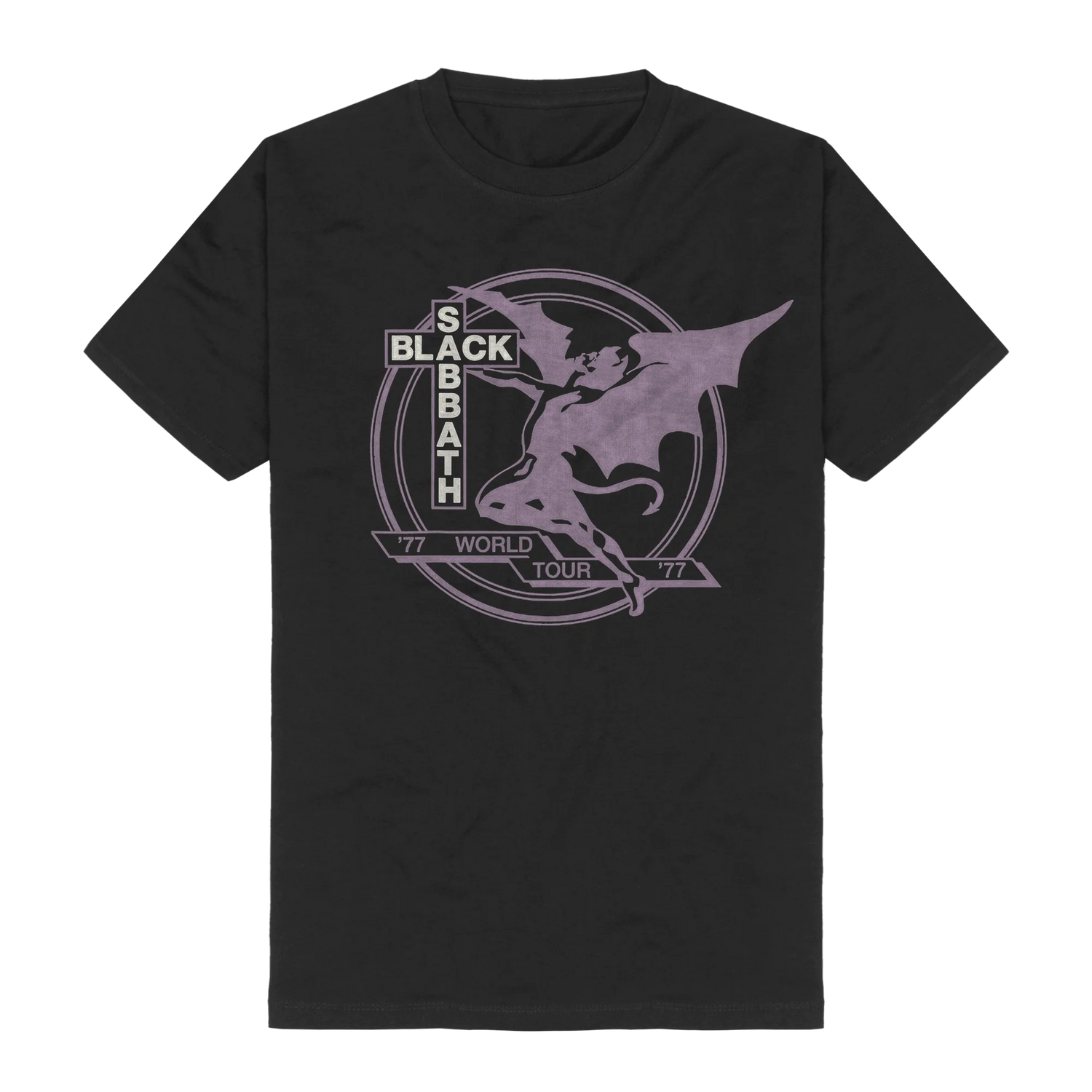 Black Sabbath Unisex T-Shirt: World Tour 1977 (Black) (Back Print)