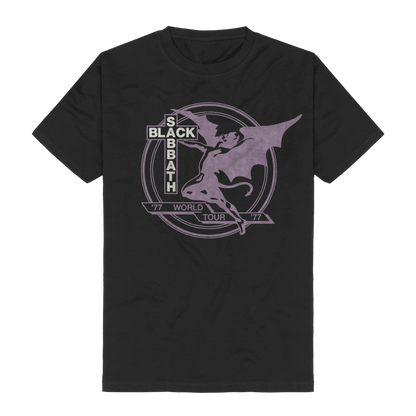 Black Sabbath Unisex T-Shirt: World Tour 1977 (Black) (Back Print)