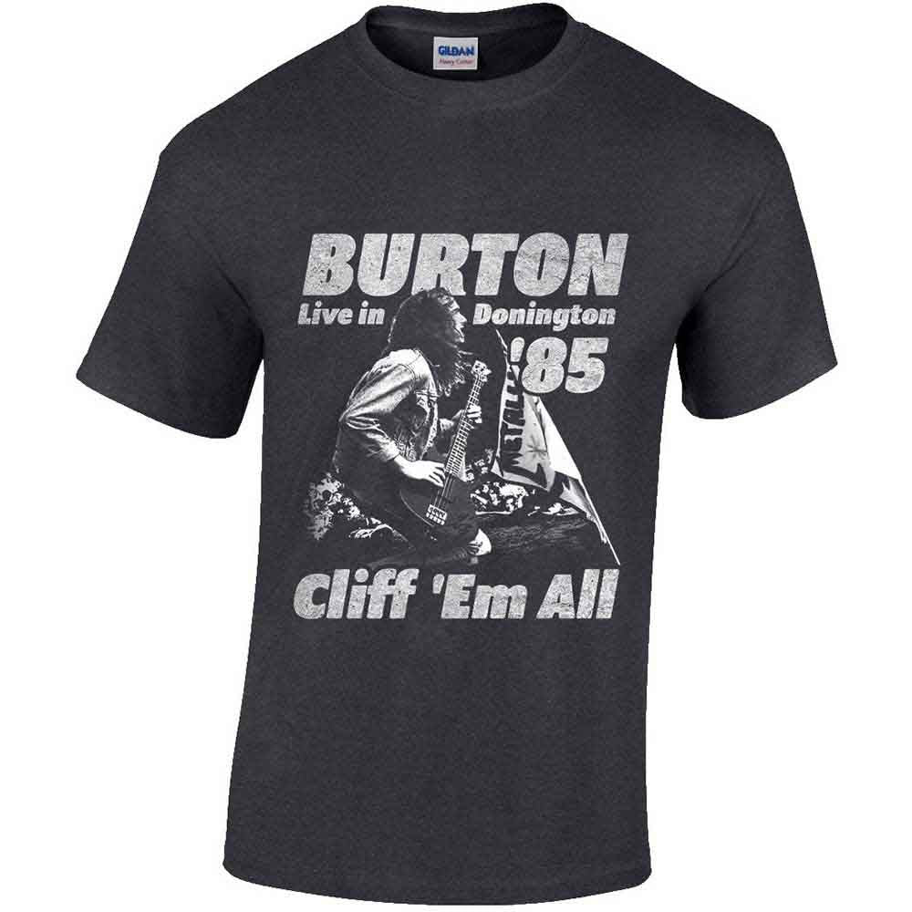 Metallica Cliff Burton Unisex T-Shirt: Flag Retro (Heather Grey)