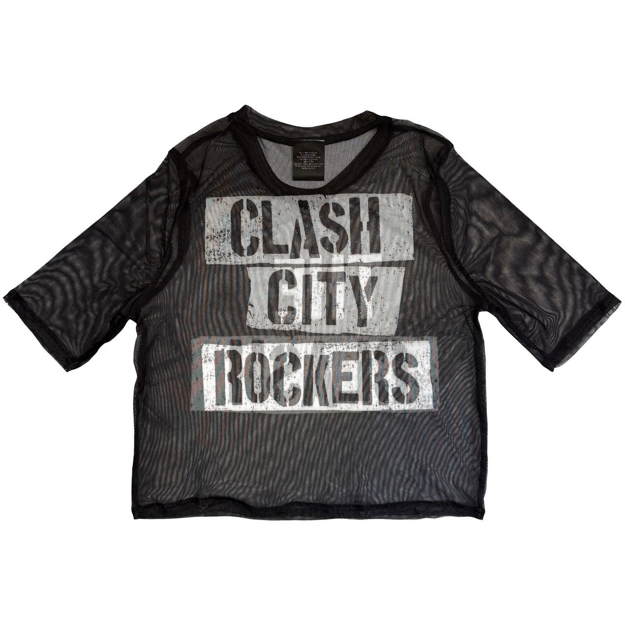 The Clash Ladies Mesh Crop Top: City Rockers (Black) (Back Print)