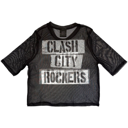 The Clash Ladies Mesh Crop Top: City Rockers (Black) (Back Print)