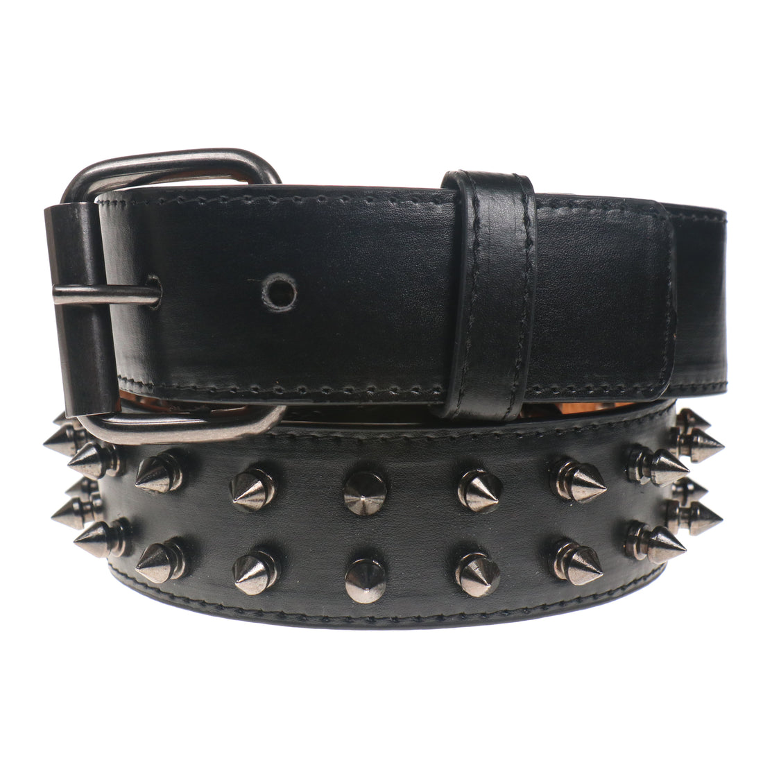 Vegan Leather Belt: 2 Row Black Spike Studs