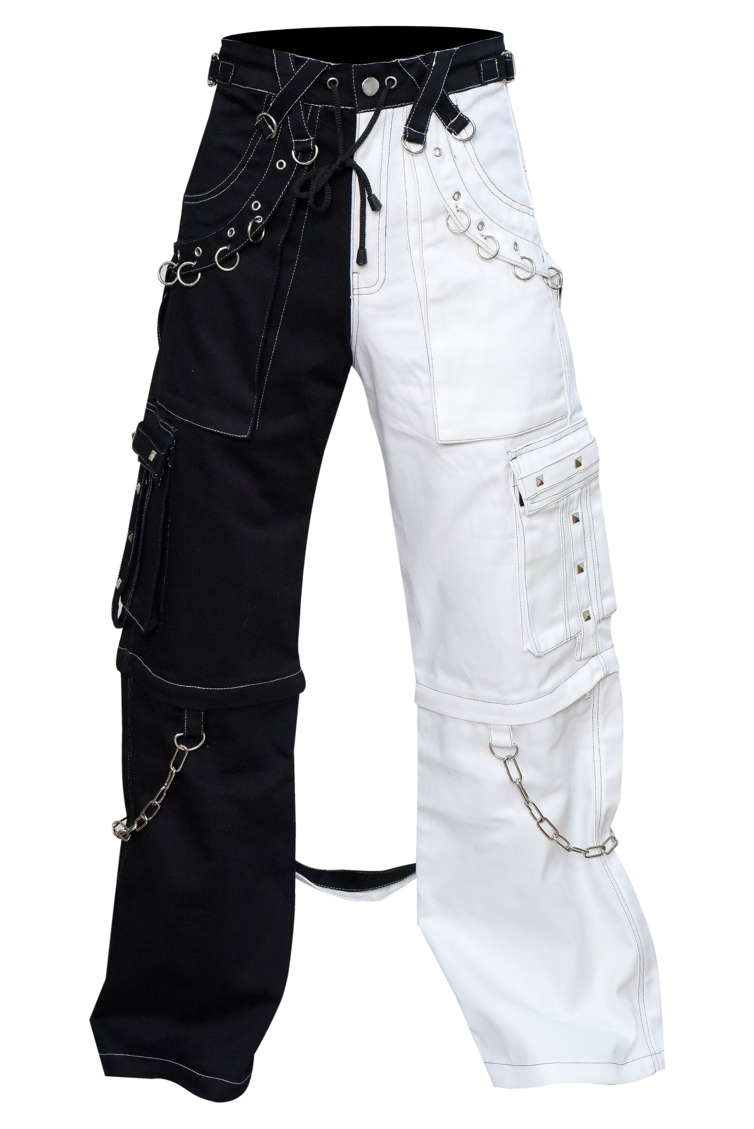 Split-Leg Cargo Pants (Black/White) (✦ British Denim Ind.)