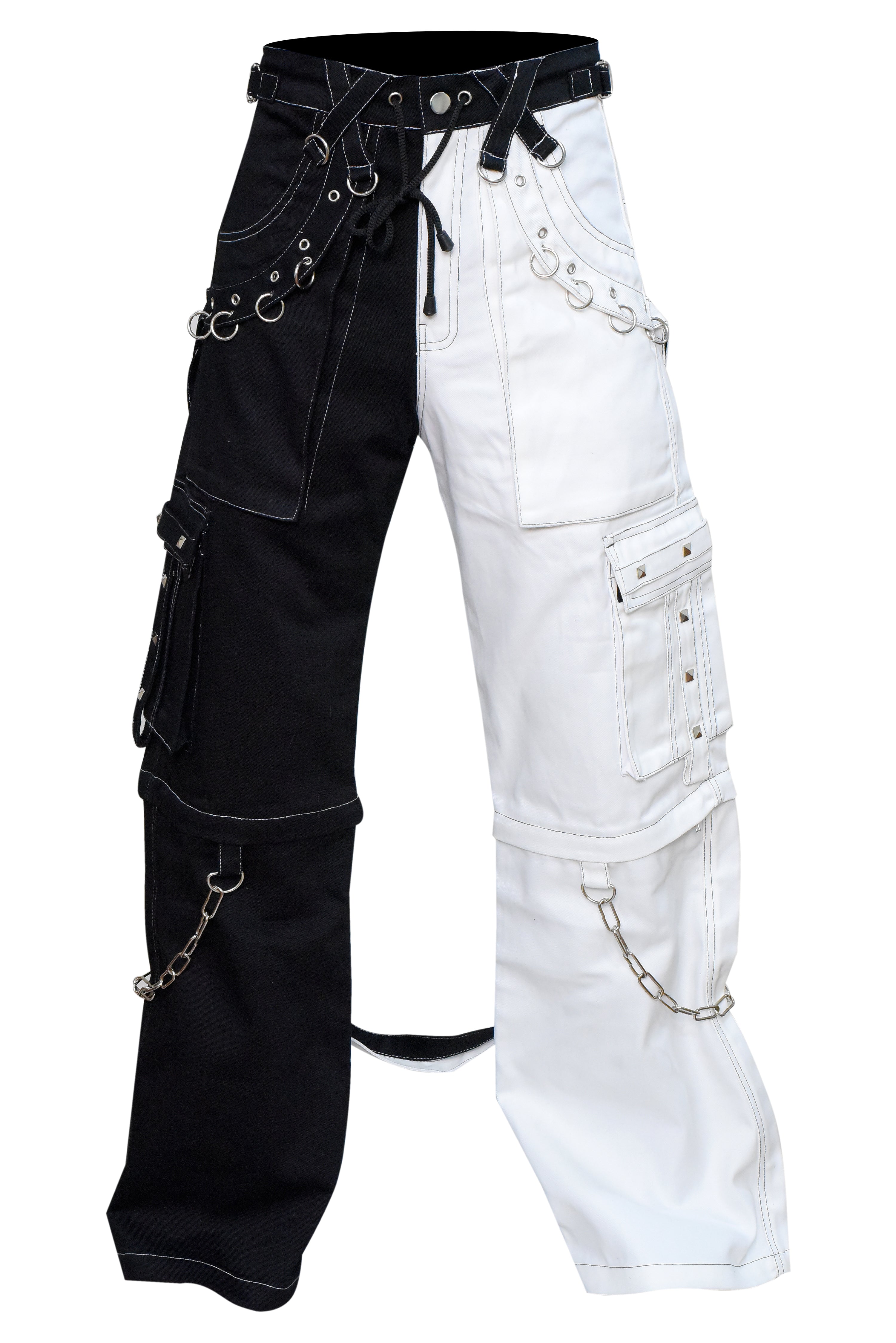 Split-Leg Cargo Pants (Black/White) (✦ British Denim Ind.)