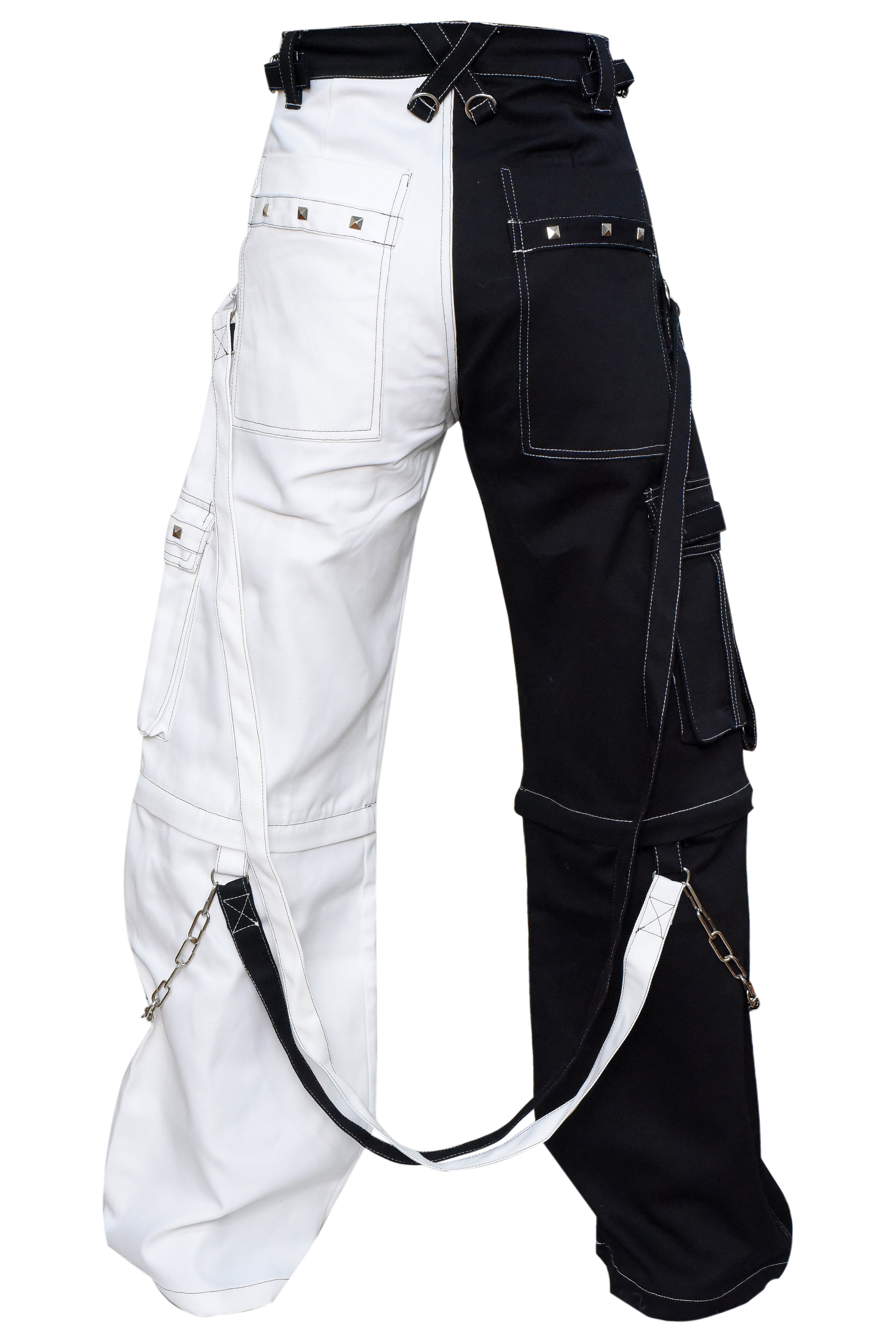 Split-Leg Cargo Pants (Black/White) (✦ British Denim Ind.)