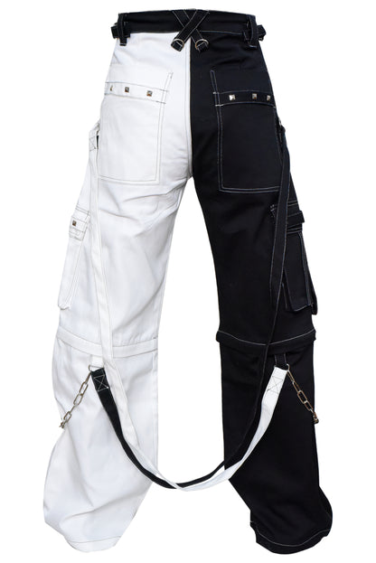 Split-Leg Cargo Pants (Black/White) (✦ British Denim Ind.)