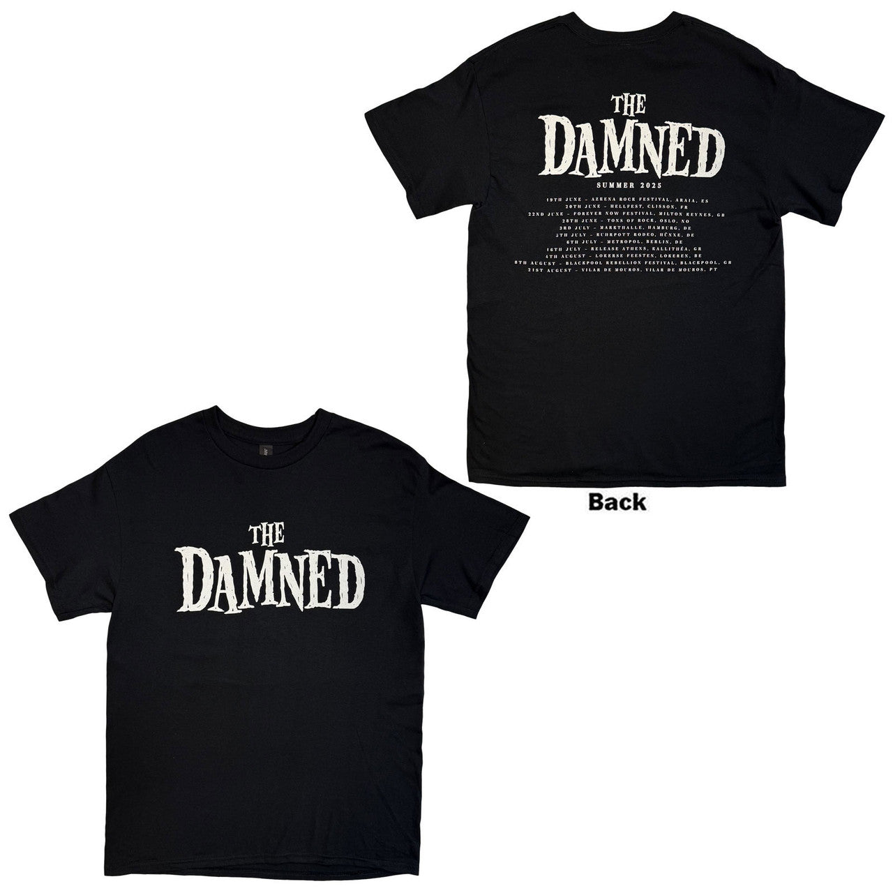 The Damned Unisex T-Shirt: Logo EU Tour Summer 25 (Black) (Back Print) (Ex-Tour)