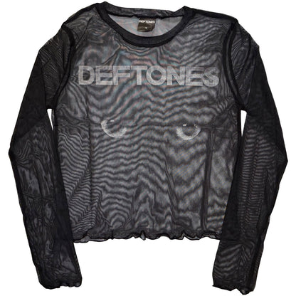 Deftones Ladies Long Sleeve Mesh Crop Top: Sphynx (Black)