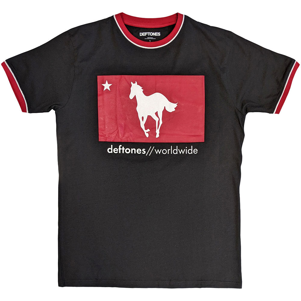 Deftones Unisex Ringer T-Shirt: Star &amp; Pony (Black)