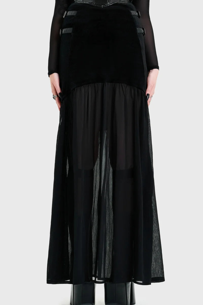 Estria Hex Chiffon Maxi Skirt [Black] (✦ Killstar)