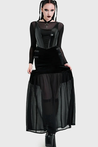 Estria Hex Chiffon Maxi Skirt [Black] (✦ Killstar)