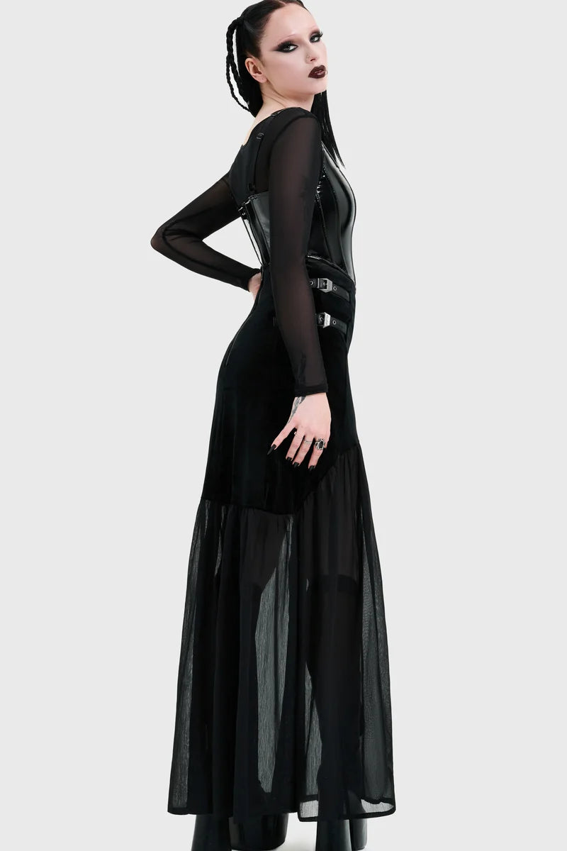 Estria Hex Chiffon Maxi Skirt [Black] (✦ Killstar)