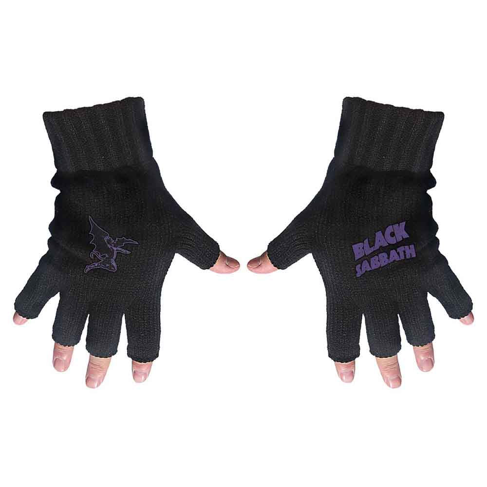 Black Sabbath Unisex Fingerless Gloves: Purple Logo &amp; Devil (Black)