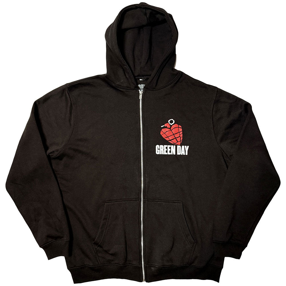 Green Day Unisex Zipped Hoodie: American Idiot (Black) (Back Print) 