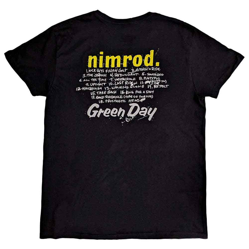 Green Day Unisex T-Shirt: Nimrod Tracklist (Black) (Back Print) 