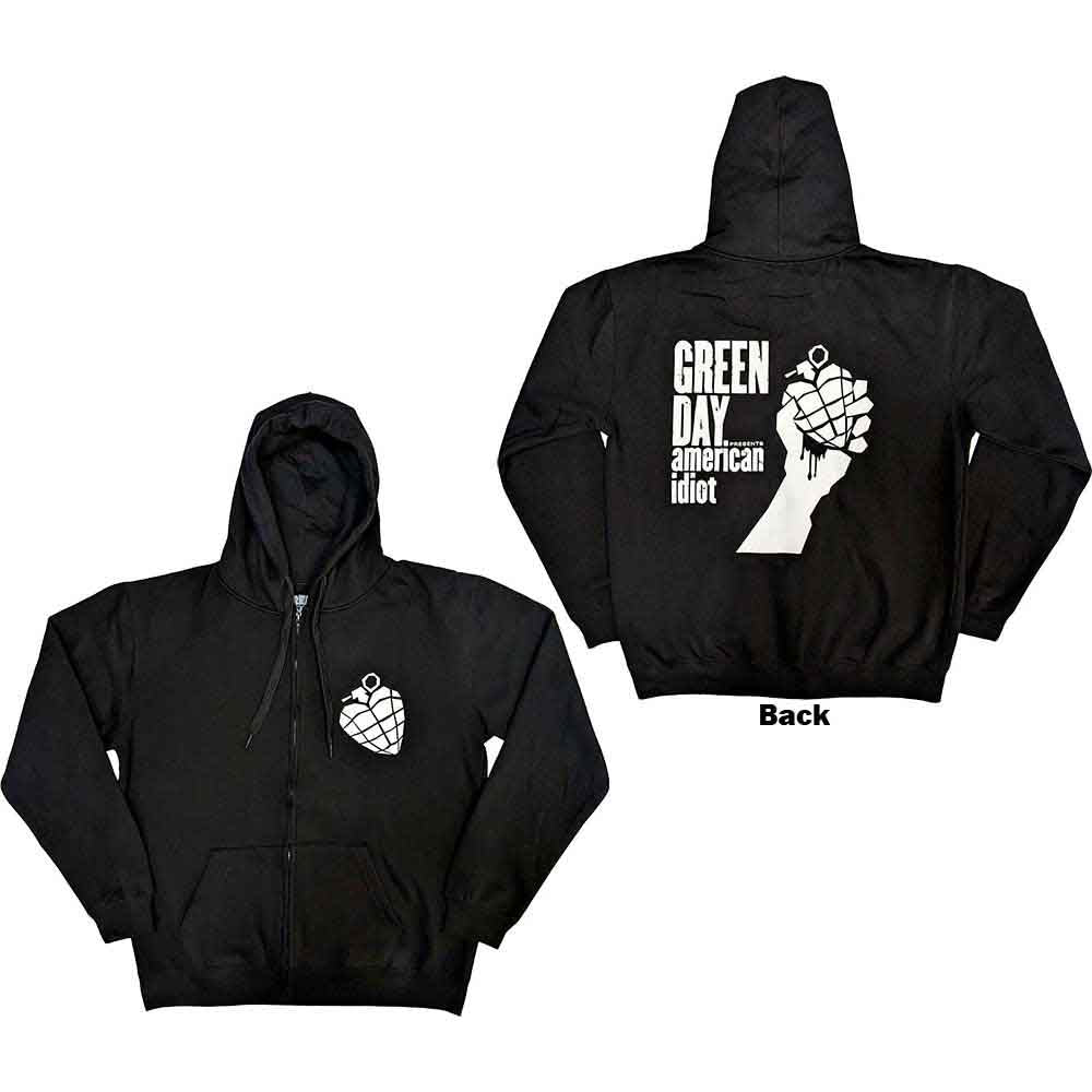 Green Day Unisex Zipped Hoodie: American Idiot The Musical (Black) (Back Print) 