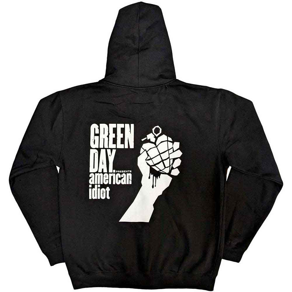 Green Day Unisex Zipped Hoodie: American Idiot The Musical (Black) (Back Print) 
