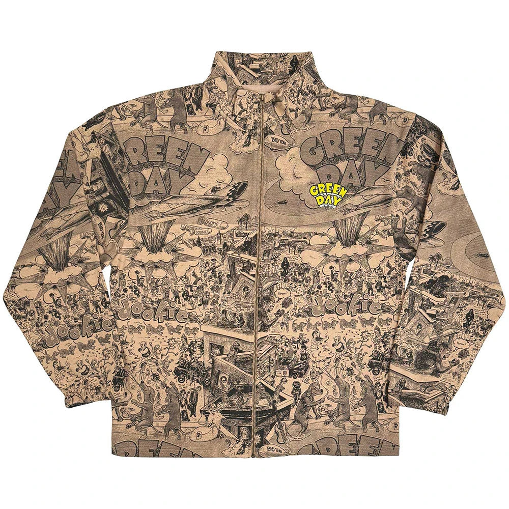 Green Day Unisex Zip Jacket: Dookie All Over Print (Brown) (Back Print)