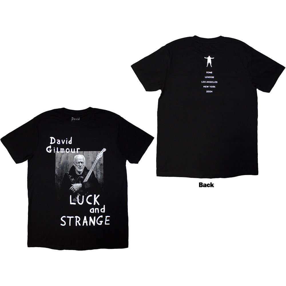 Pink Floyd David Gilmour Unisex T-Shirt: Luck &amp; Strange Portrait (Black) (Back Print &amp; Ex-Tour)